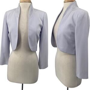 Daymor Couture Beaded Evening Jacket Open Front Cropped Light Periwinkle